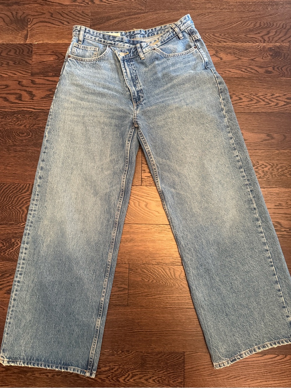 ZARA TRF High-Waist CROSSOVER WAIST Wide-Leg Jeans - Mid Blue - Picture 3 of 8